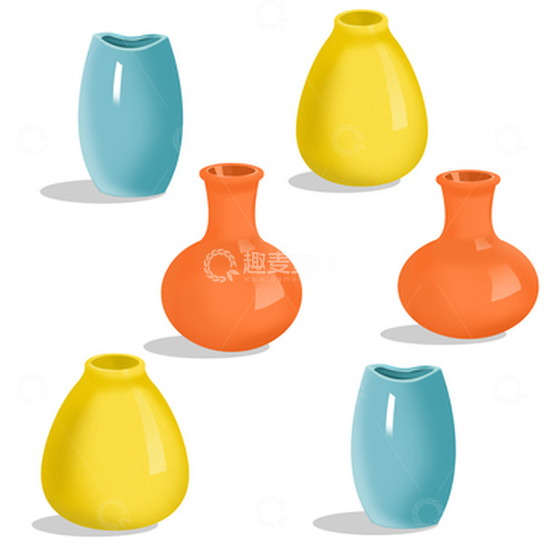 源文件下载【趣麦麦图】蓝色黄色橙色小清新手绘花瓶