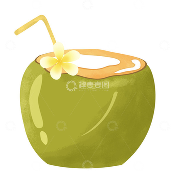 源文件下载【趣麦麦图】绿色清新夏季椰子汁小暑手绘素材