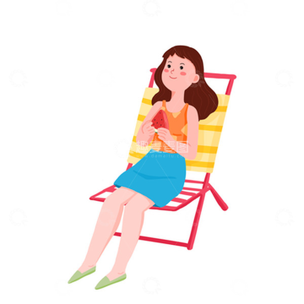 源文件下载【趣麦麦图】纳凉吃西瓜的女孩小暑手绘元素