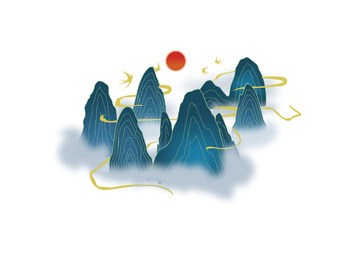 简约蓝色渐变国潮山川