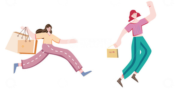 源文件下载【趣麦麦图】-绿色小清新购物人物矢量图