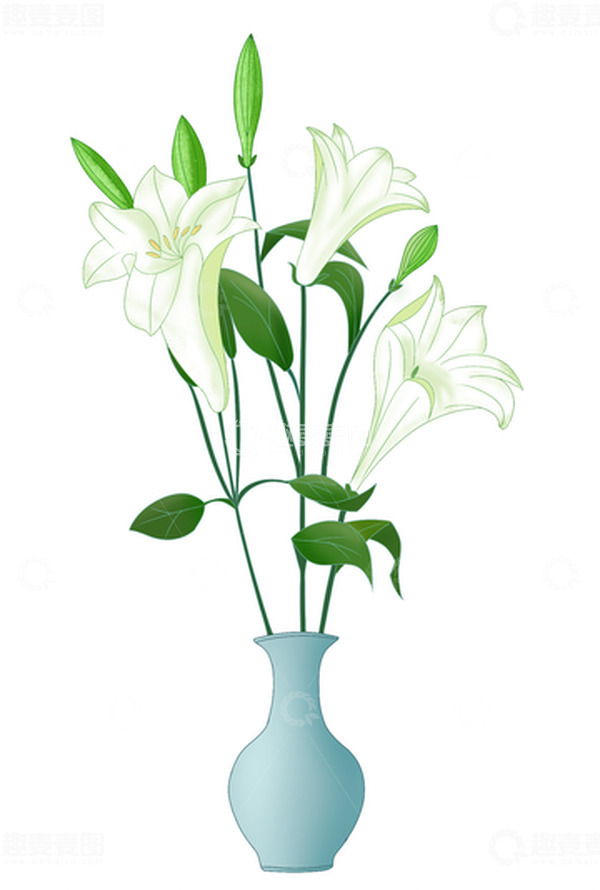 源文件下载【趣麦麦图】国潮绿色百合花花瓶