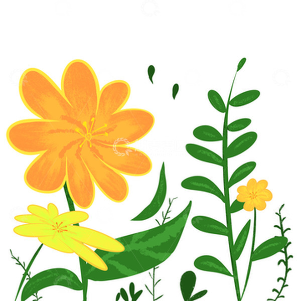 源文件下载【趣麦麦图】橘色小清新卡通手绘花花草草