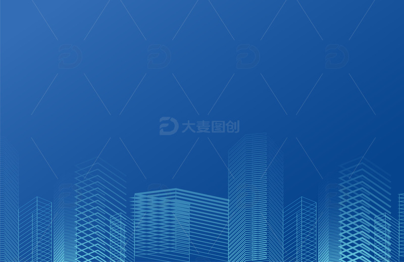 源文件下载【趣麦麦图】蓝色科技感城市剪影线条建筑物背景