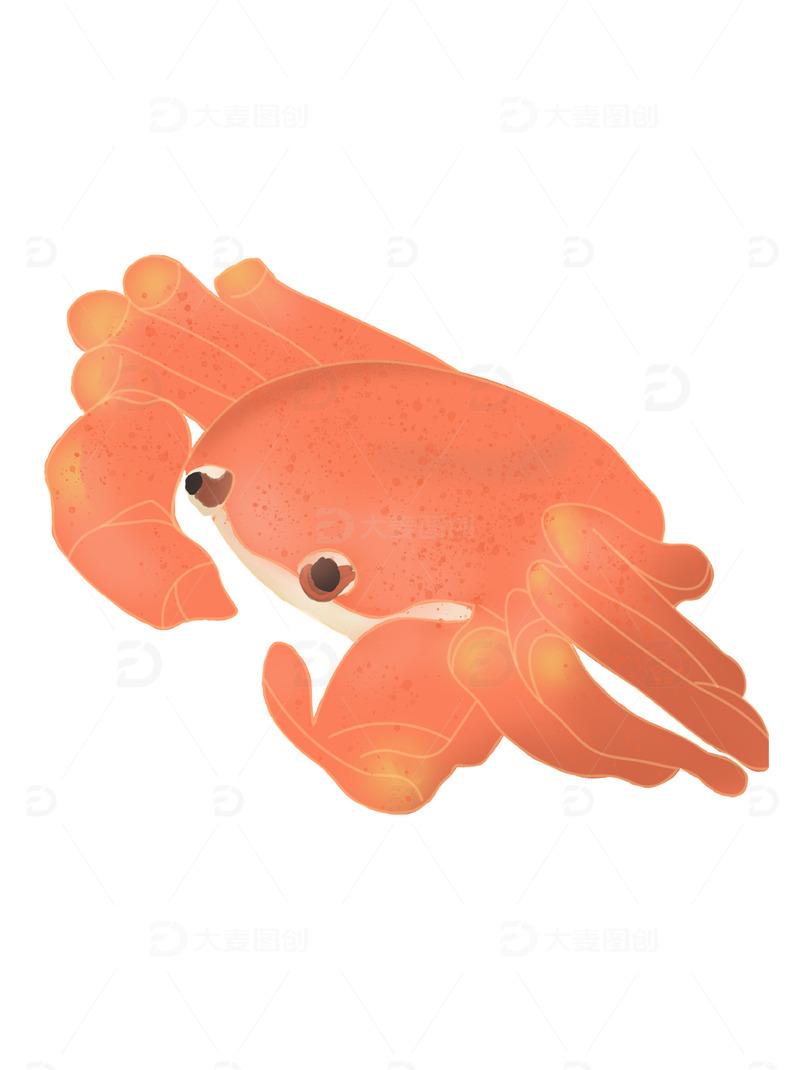 源文件下载【趣麦麦图】橘红色国潮风国风大闸蟹国潮元素手绘