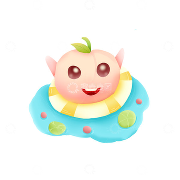 源文件下载【趣麦麦图】手绘小暑夏天桃子拟人游泳圈装饰元素