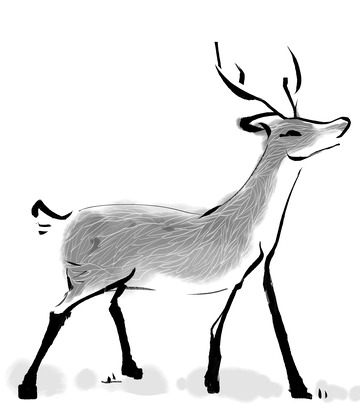 黑白水墨动物小鹿手绘素材