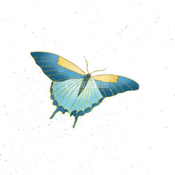 源文件下载【趣麦麦图】国潮蝴蝶蓝色金色