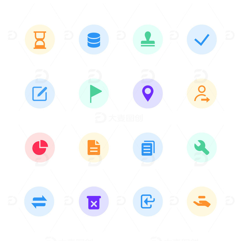 源文件下载【趣麦麦图】花色简约审批流程基础图标