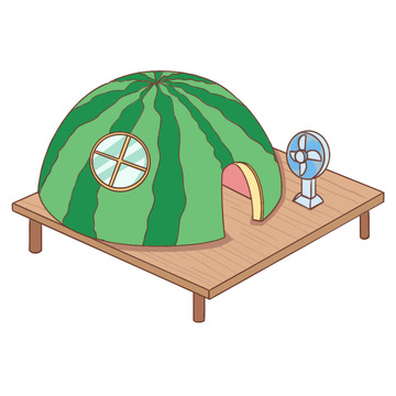 卡通手绘小暑夏日西瓜屋素材