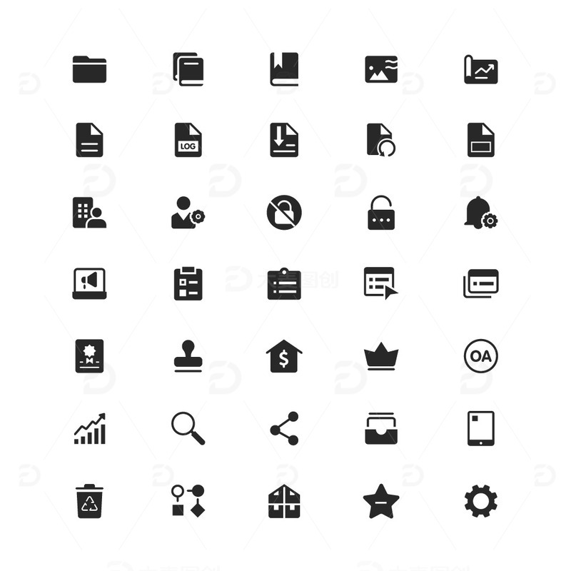 源文件下载【趣麦麦图】单色面性样式矢量文件管理图标
