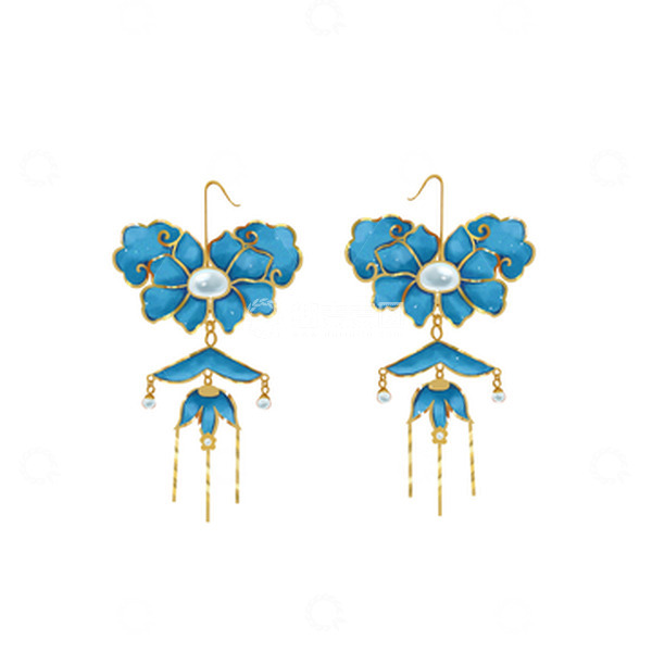 源文件下载【趣麦麦图】国潮古风蓝色珍珠耳饰