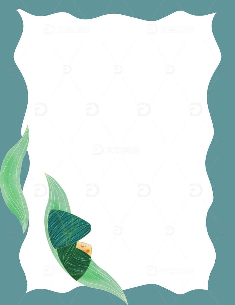 源文件下载【趣麦麦图】青绿色国潮风粽子边框手绘