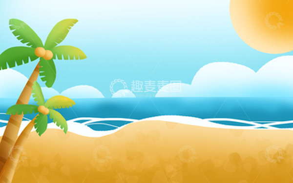 手绘夏季海滩小暑太阳背景