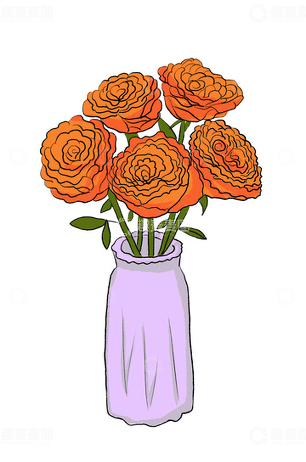 源文件下载【趣麦麦图】橙色花花瓶手绘摆件
