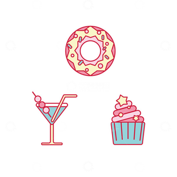 源文件下载【趣麦麦图】描边风卡通甜品甜点元素