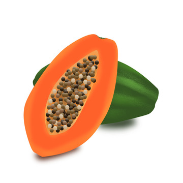 切开木瓜水果手绘