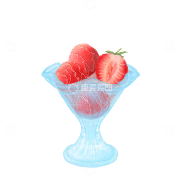 源文件下载【趣麦麦图】红色蓝色小清新草莓冰淇淋甜品小暑手绘插画