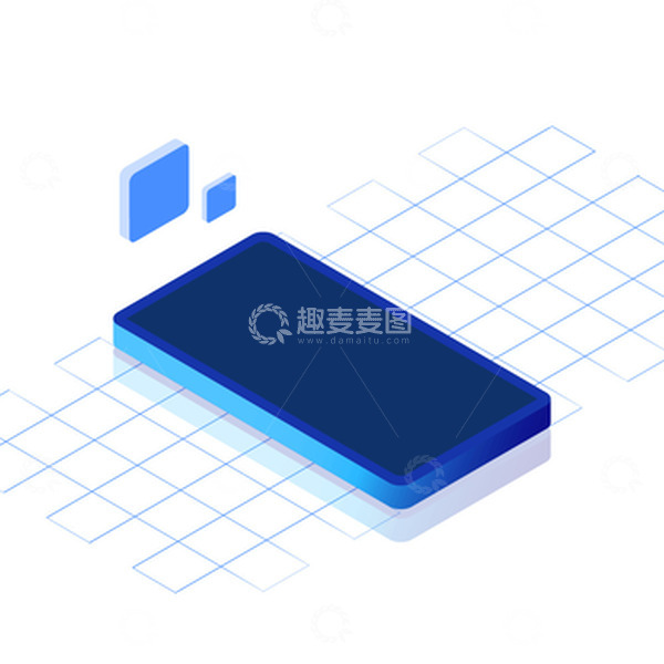 源文件下载【趣麦麦图】蓝色科技渐变2.5D网格手机平台展示插画