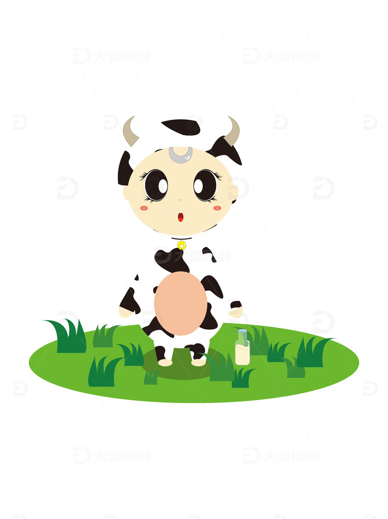 源文件下载【趣麦麦图】黑白可爱奶牛妹卡通矢量图