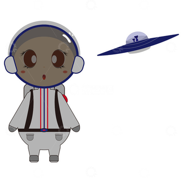 源文件下载【趣麦麦图】灰白可爱大头妹航天员卡通元素