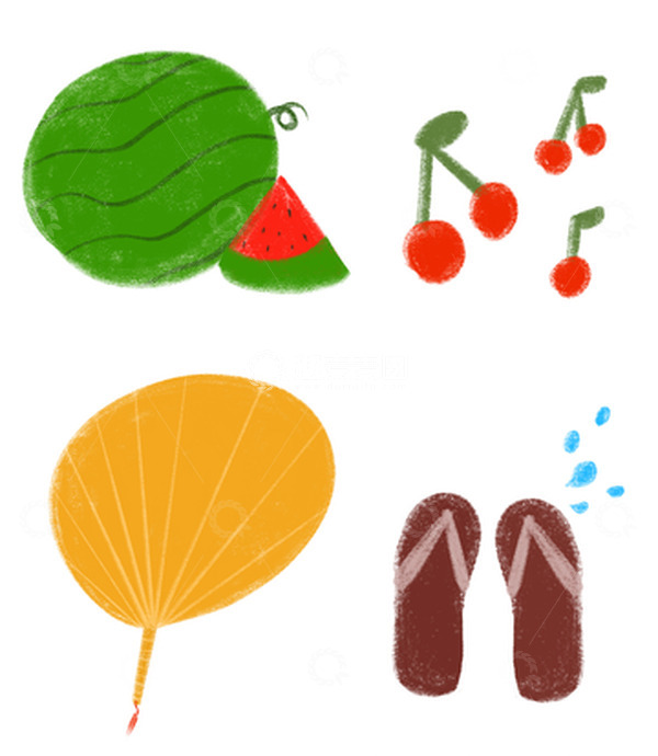 源文件下载【趣麦麦图】夏日卡通小清新粉笔插画图