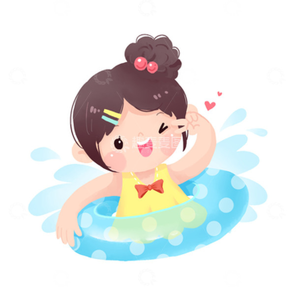 源文件下载【趣麦麦图】游泳小女孩小暑大暑夏至夏天游泳圈水清凉