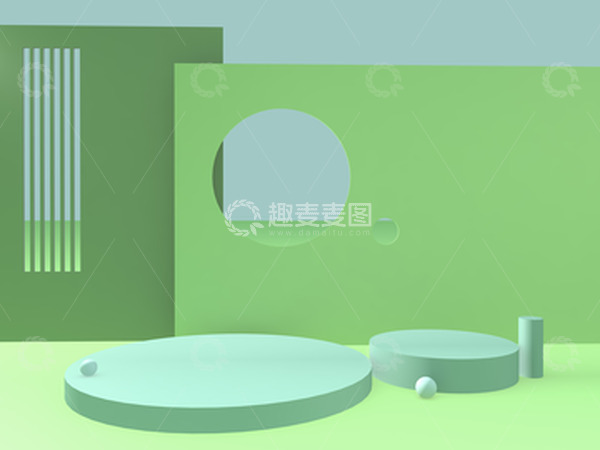 源文件下载【趣麦麦图】C4D夏天绿色小清新简约电商场景背景