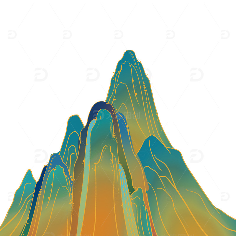 源文件下载【趣麦麦图】国潮山水山峰山丘山脉手绘国潮元素