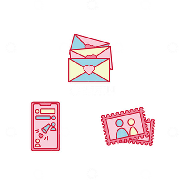 源文件下载【趣麦麦图】描边风浪漫情人节元素组合