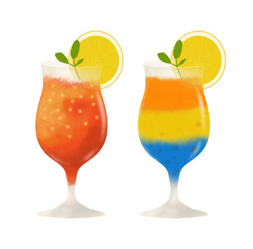 夏日冷饮柠檬西瓜果汁饮品手绘