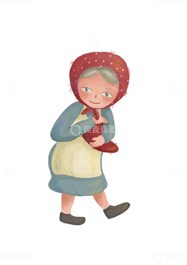 源文件下载【趣麦麦图】蓝色绘本风外婆手绘图