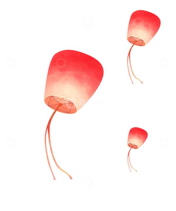 源文件下载【趣麦麦图】红色七夕情人节孔明灯手绘素材