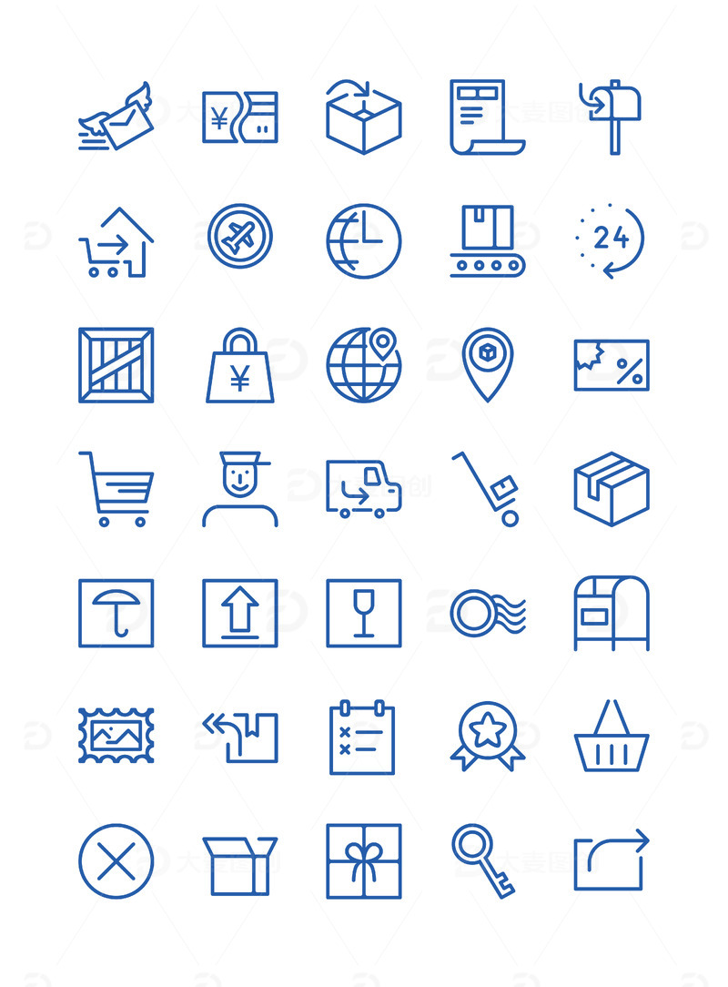 源文件下载【趣麦麦图】蓝色商务科技扁平化互联网超市卖场图标元素