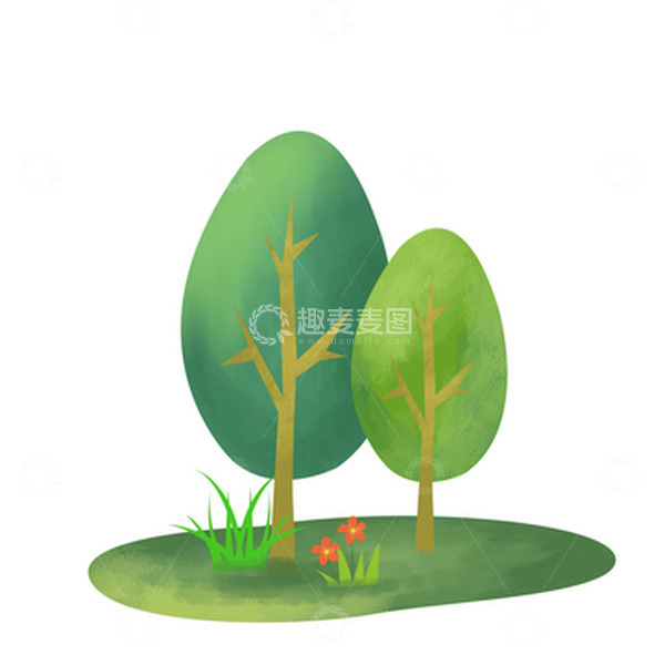 源文件下载【趣麦麦图】绿色清新夏季大树花草树木手绘素材