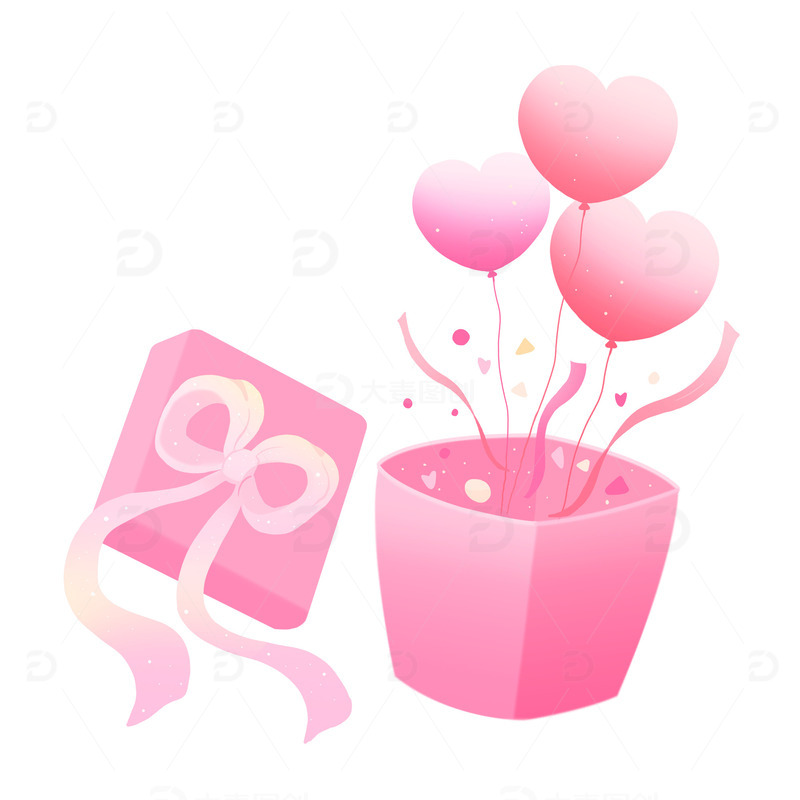 源文件下载【趣麦麦图】粉色爱心节日礼盒七夕元素