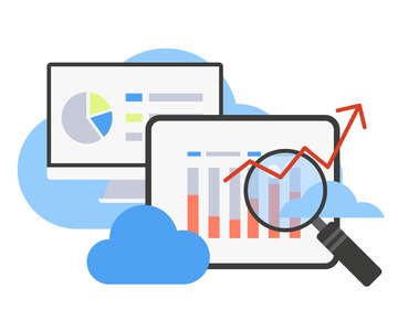 蓝色云端电脑图表数据搜索ppt装饰元素