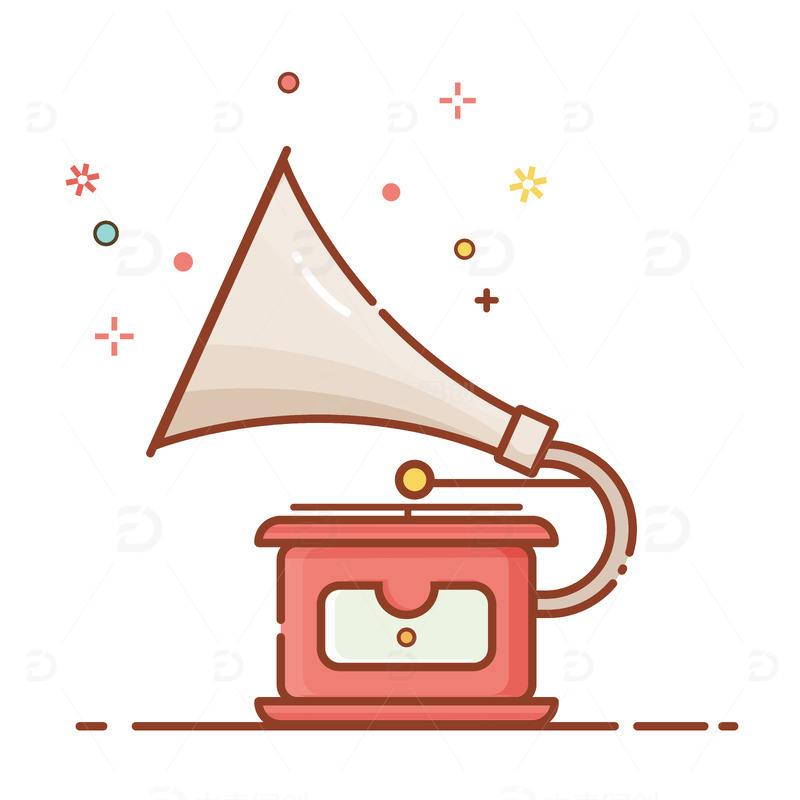 源文件下载【趣麦麦图】卡通MBE风格留声机插画元素