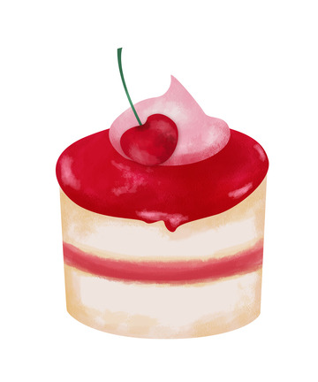 红色樱桃蛋糕甜点糕点手绘素材