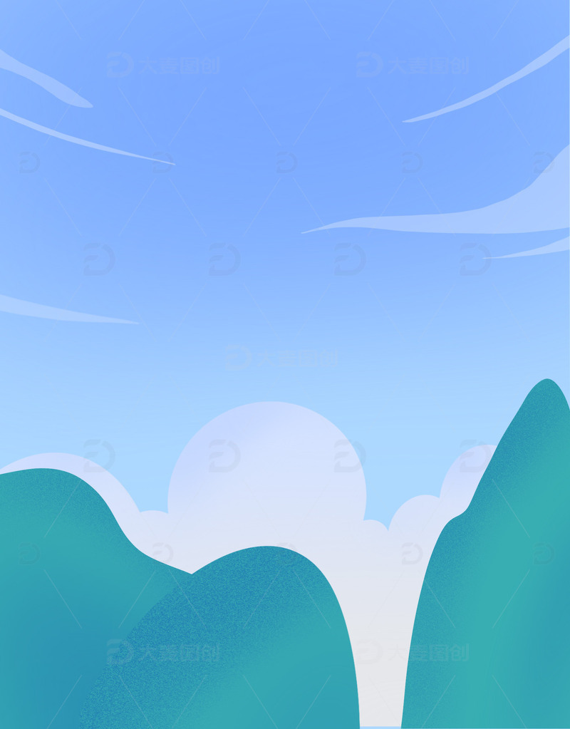 源文件下载【趣麦麦图】绿色小清新山峰手绘背景图