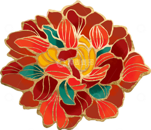 源文件下载【趣麦麦图】手绘国风插画牡丹元素