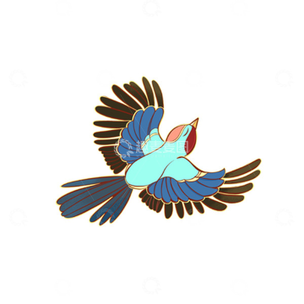 源文件下载【趣麦麦图】蓝色国潮七夕喜鹊手绘图