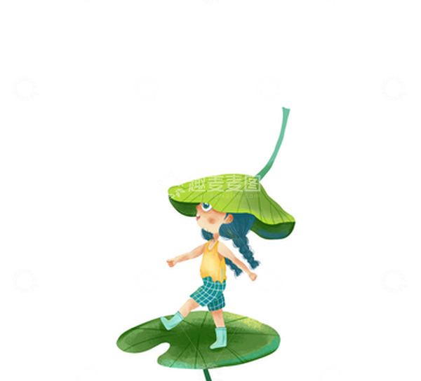 源文件下载【趣麦麦图】绿色扁平风头戴荷叶得小女孩手绘图