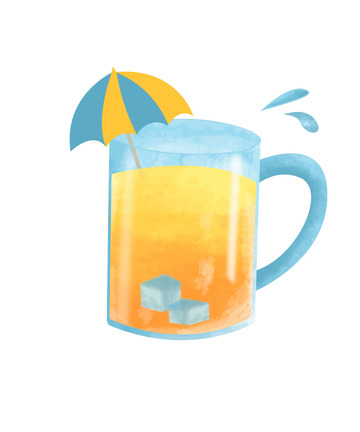 蓝色橙汁果汁饮料夏天饮品手绘