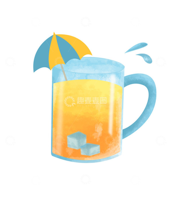 源文件下载【趣麦麦图】-蓝色橙汁果汁饮料夏天饮品手绘