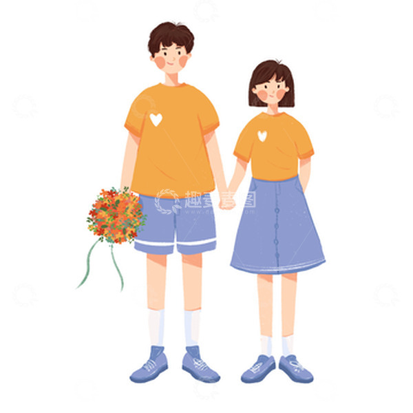 源文件下载【趣麦麦图】牵手的情侣插画元素