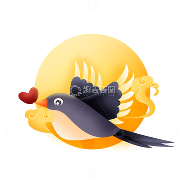 源文件下载【趣麦麦图】矢量手绘七夕月亮喜鹊爱心祥云装饰元素