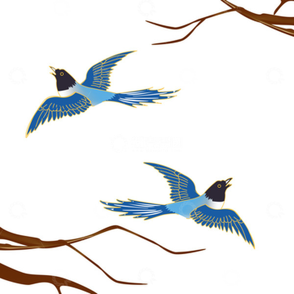 源文件下载【趣麦麦图】七夕手绘古风喜鹊