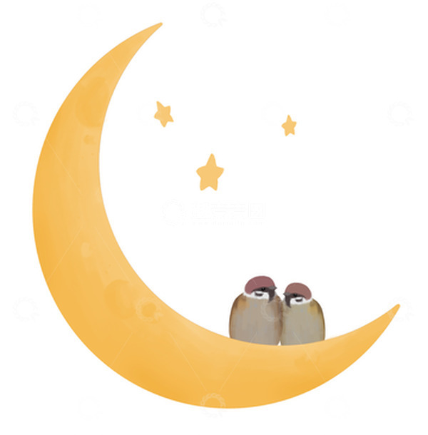 源文件下载【趣麦麦图】七夕小鸟依人情人元素麻雀月亮