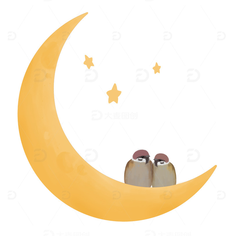 源文件下载【趣麦麦图】-七夕小鸟依人情人元素麻雀月亮